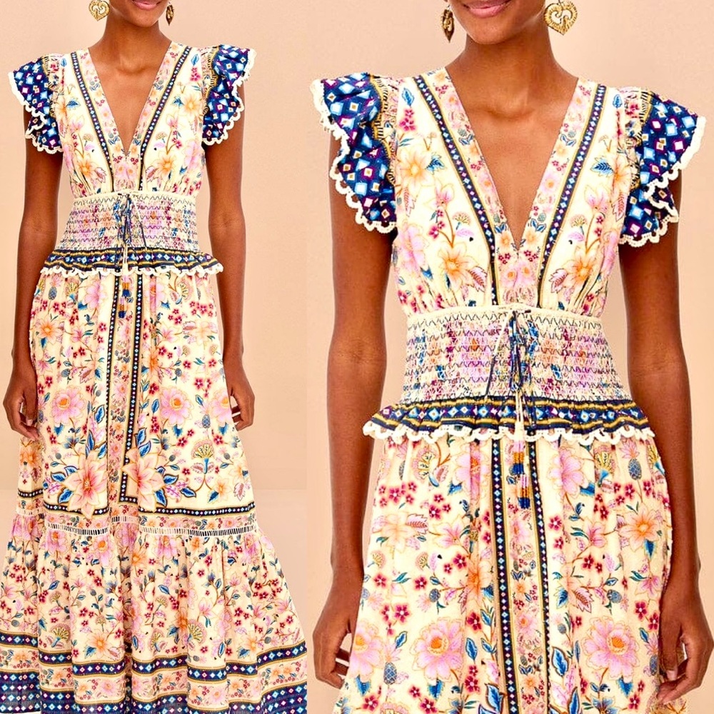 🌺🎉HP🎉🌺 NWT Farm Rio Cream Superbloom Tapestry Maxi Dress